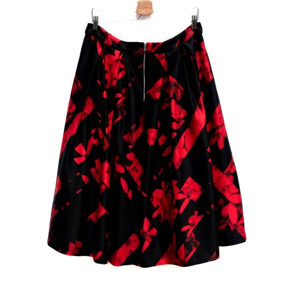 Karl Lagerfeld Skirt Waist 35" Black Red Abstract Floral Midi Lined Dressy Chic - Picture 2 of 5